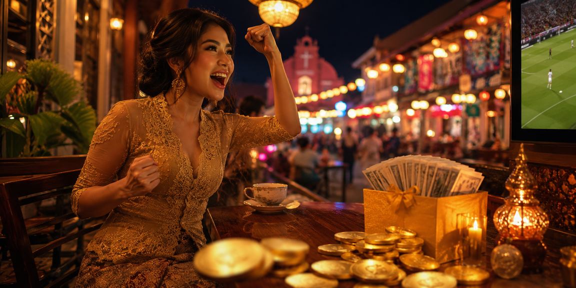 Pengguna membuat taruhan sukan bergaya kebaya tradisional di Melaka Malaysia